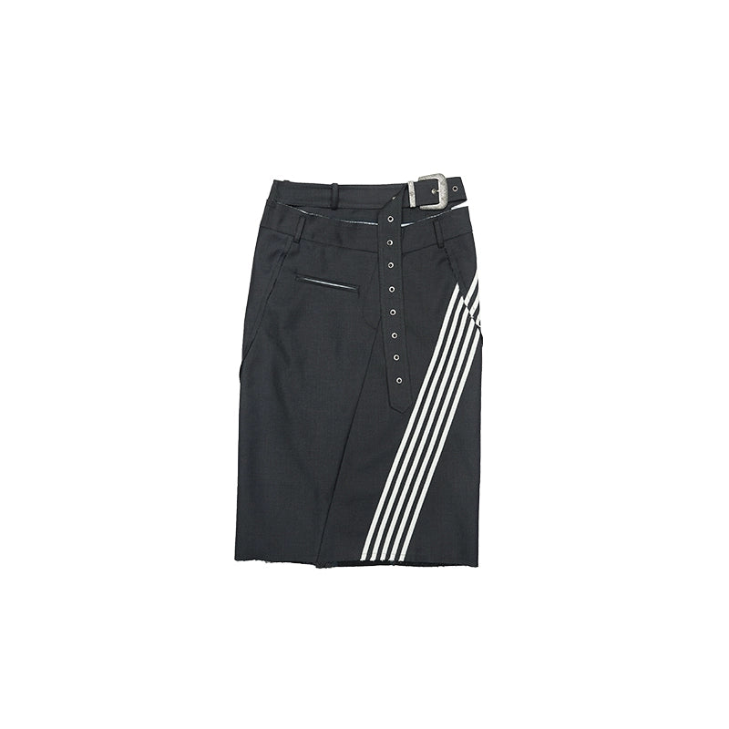 Deconstructed Midi Suit Skirt – Double Waist Patchwork Look