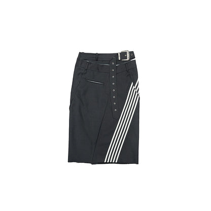 Deconstructed Midi Suit Skirt – Double Waist Patchwork Look