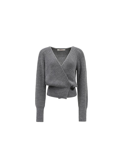 Slouchy V-Neck Knit Cardigan – Loose Fit Autumn Sweater with Waist Detail