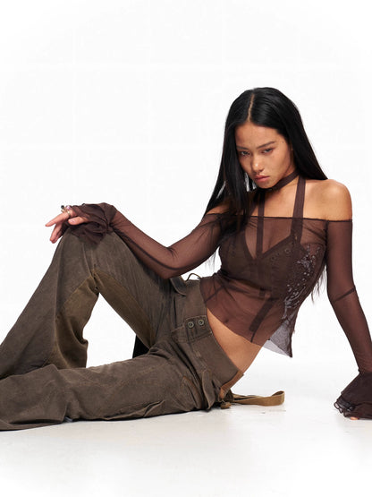 Stretch Corset Gauze Tunic Set – Beaded Two-Piece Look