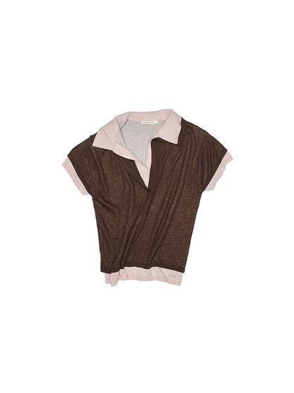 Two-in-One Knitted Polo T-Shirt – Slim Fit Contrast Short Sleeve Top