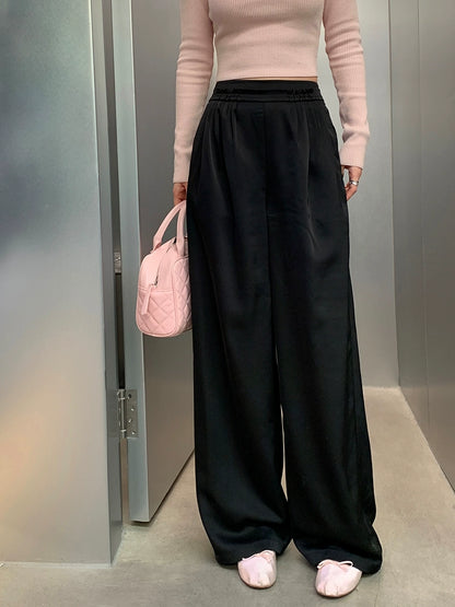 Black High-Waist Wide-Leg Velvet Pants - Women's Autumn/Winter Casual Style