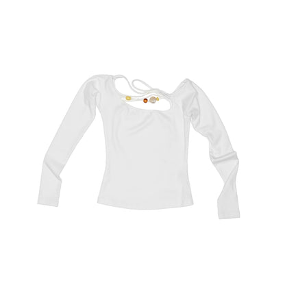 One-Shoulder Beaded Strap T-Shirt – Slim Fit Solid Long Sleeve Top