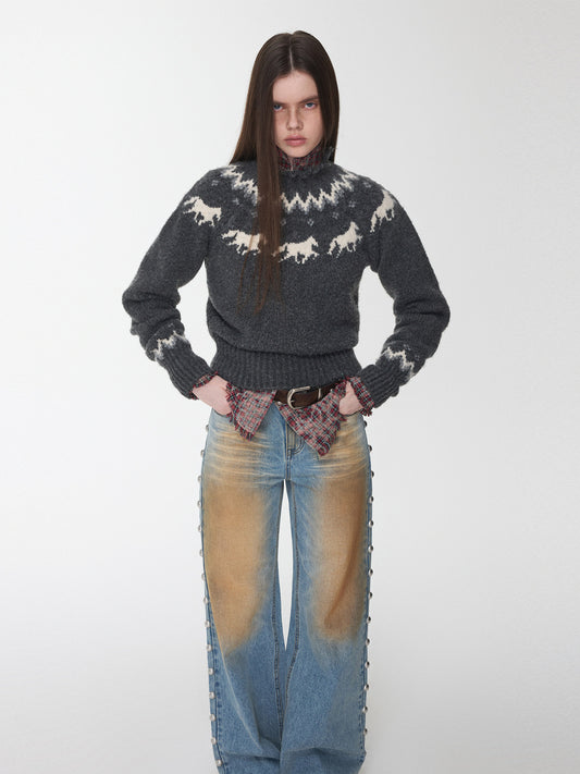 Fair Isle Pony Raglan Knit Sweater