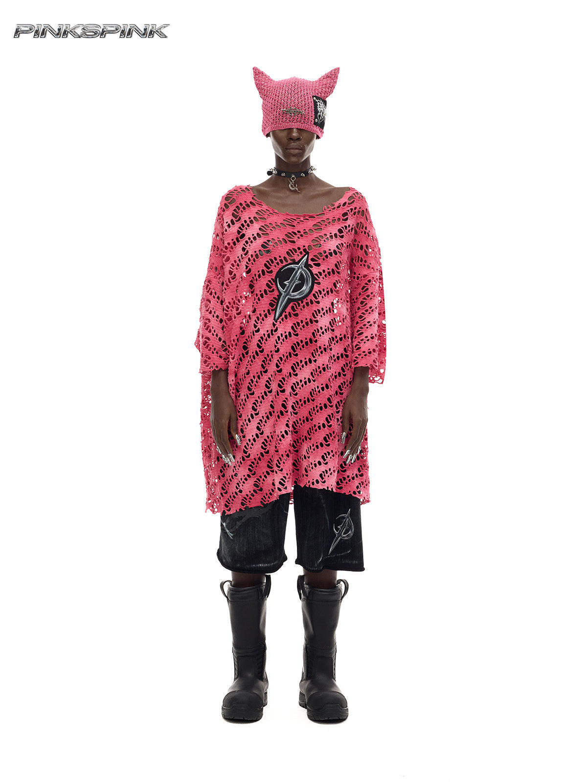 Electric Moon Gradient Patchwork Perforated Y2K Punk Tee