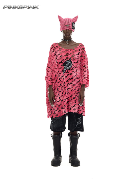 Electric Moon Gradient Patchwork Perforated Y2K Punk Tee