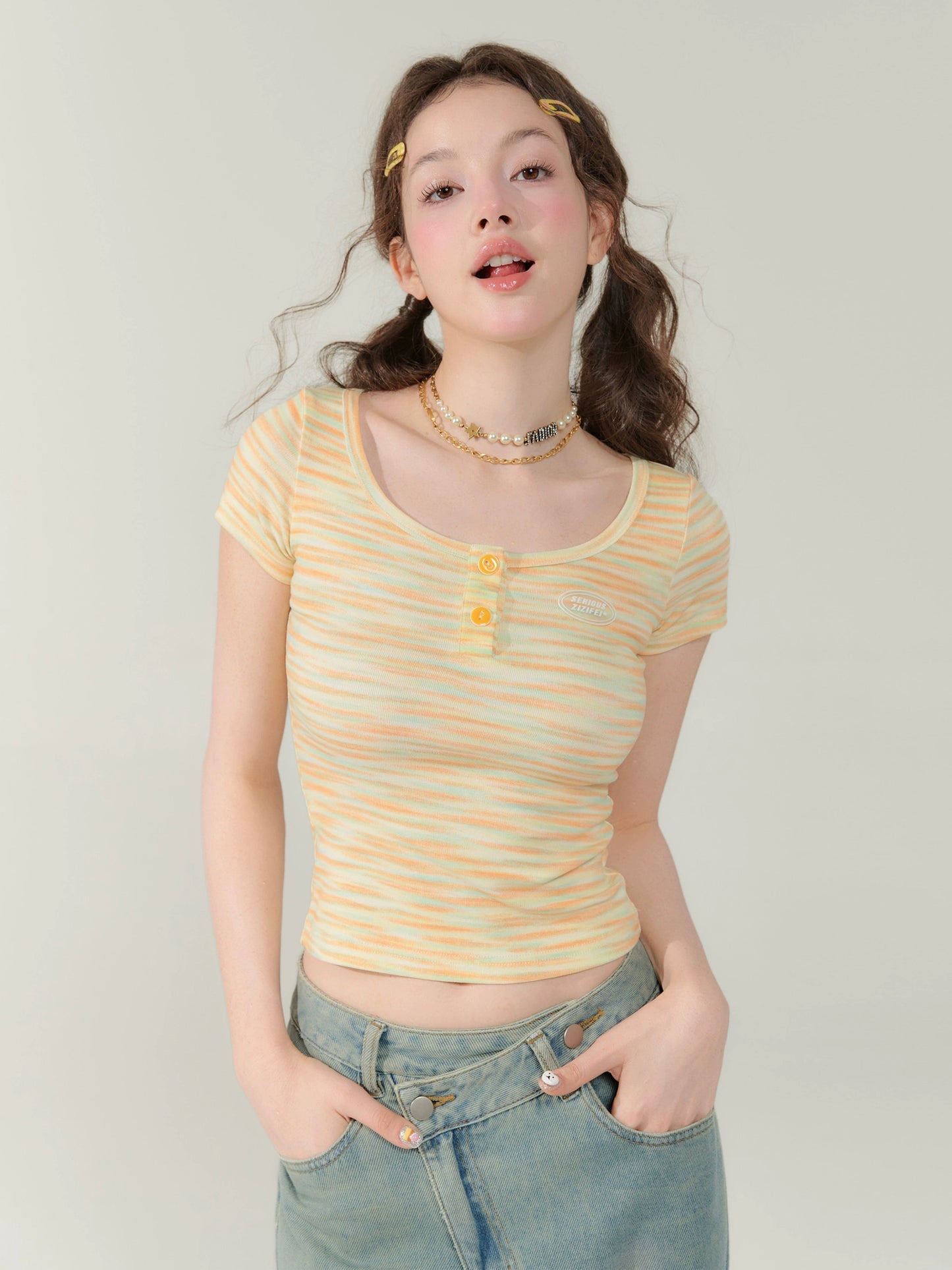 Leopard Striped Shoulder Top | Slim Fit Retro Short Sleeve for Summer