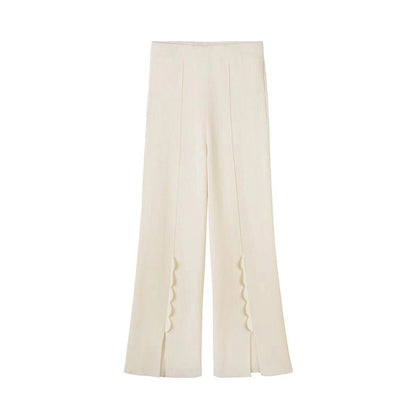 Wave Petal Knit Pants - Slim Fit High Waist