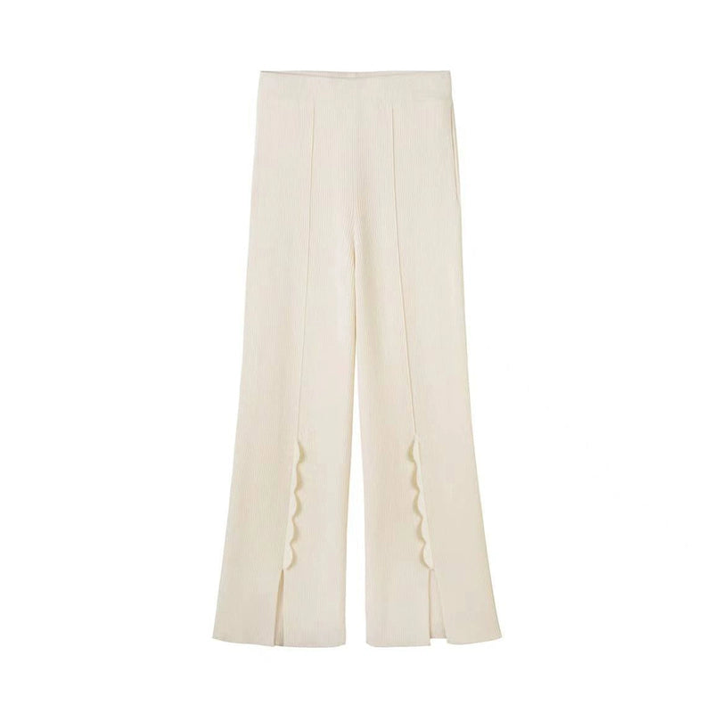 Wave Petal Knit Pants - Slim Fit High Waist