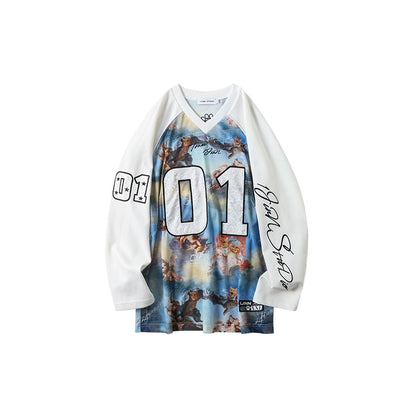 T-shirt a stampa retrò di grandi dimensioni