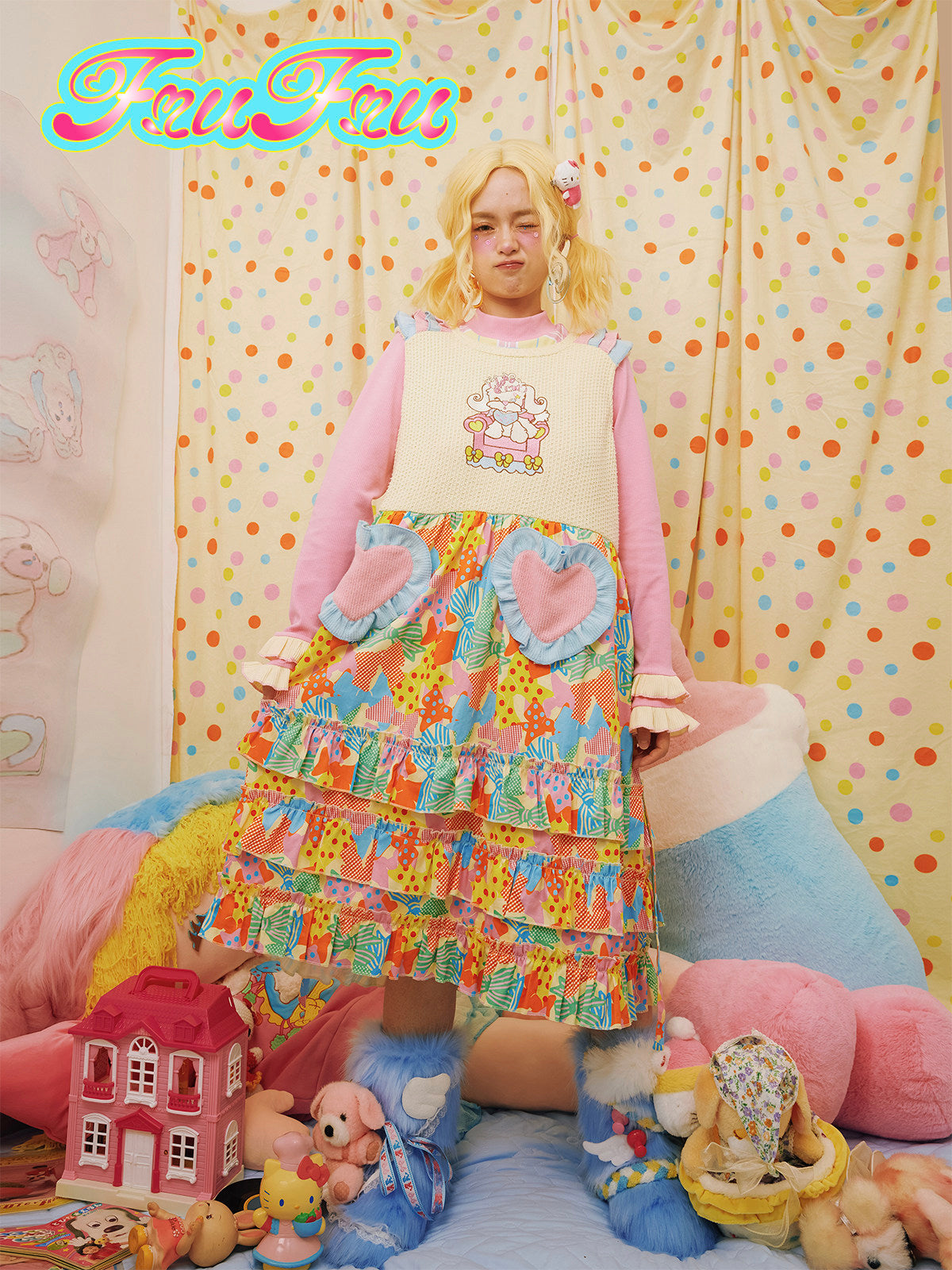 Knitted Patchwork Vest Dress | Cute Embroidered Sweater Dress