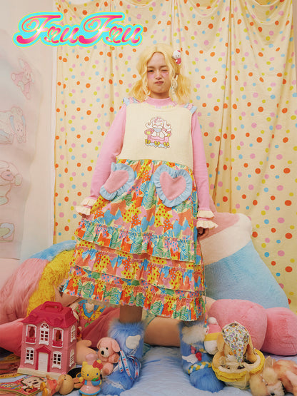 Knitted Patchwork Vest Dress | Cute Embroidered Sweater Dress