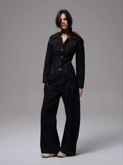 Embroidered Low-Rise Wide-Leg Jeans