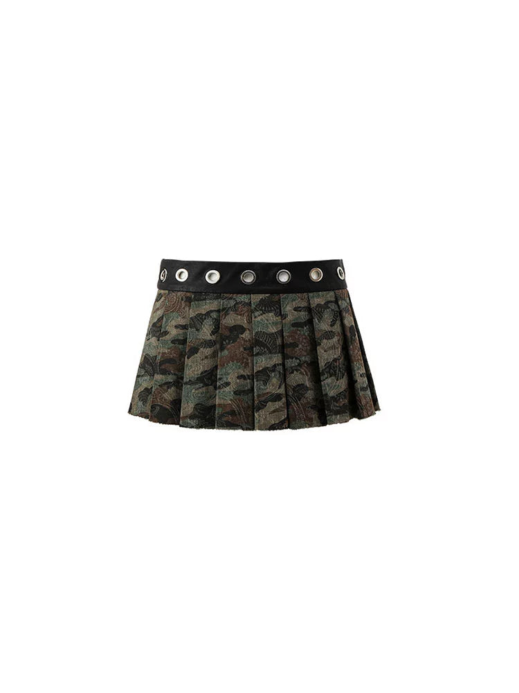 Patchwork Camouflage Pleated Skirt – Vintage Cargo Chic Style