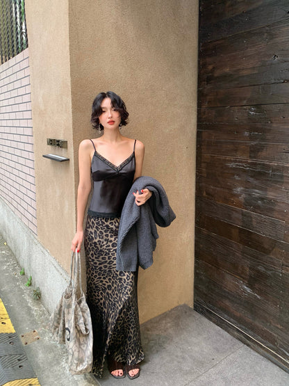 Elegant Lace Satin Camisole Top with Delicate Straps – Hong Kong Retro Autumn Style