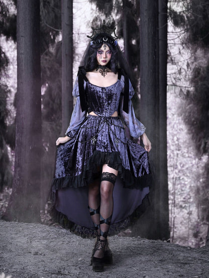 Luna Rite Gothic Velvet Beaded Lace Skirt