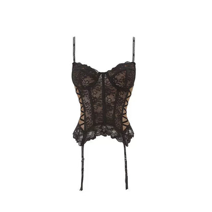 Romantic Lace Corset Top – Boning Structure with Underwire & Sheer Suspender Style