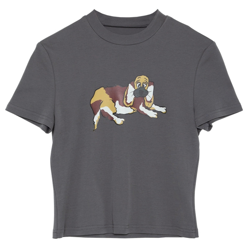 Dog Print Dark Grey Slim Fit T-shirt