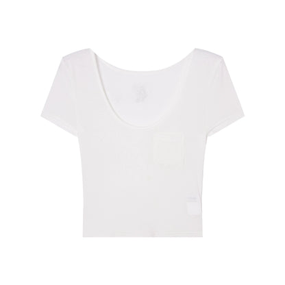 [Light Oxygen Mask Tee] Pure Desire U-Neck Short-Sleeve Slim Fit Top