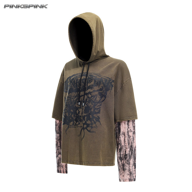 Distressed Washed Two-Piece Layered Unisex Y2K Tee