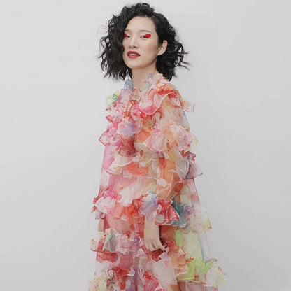 Chinese Jasmine Hand-Painted Organza Dress Q257