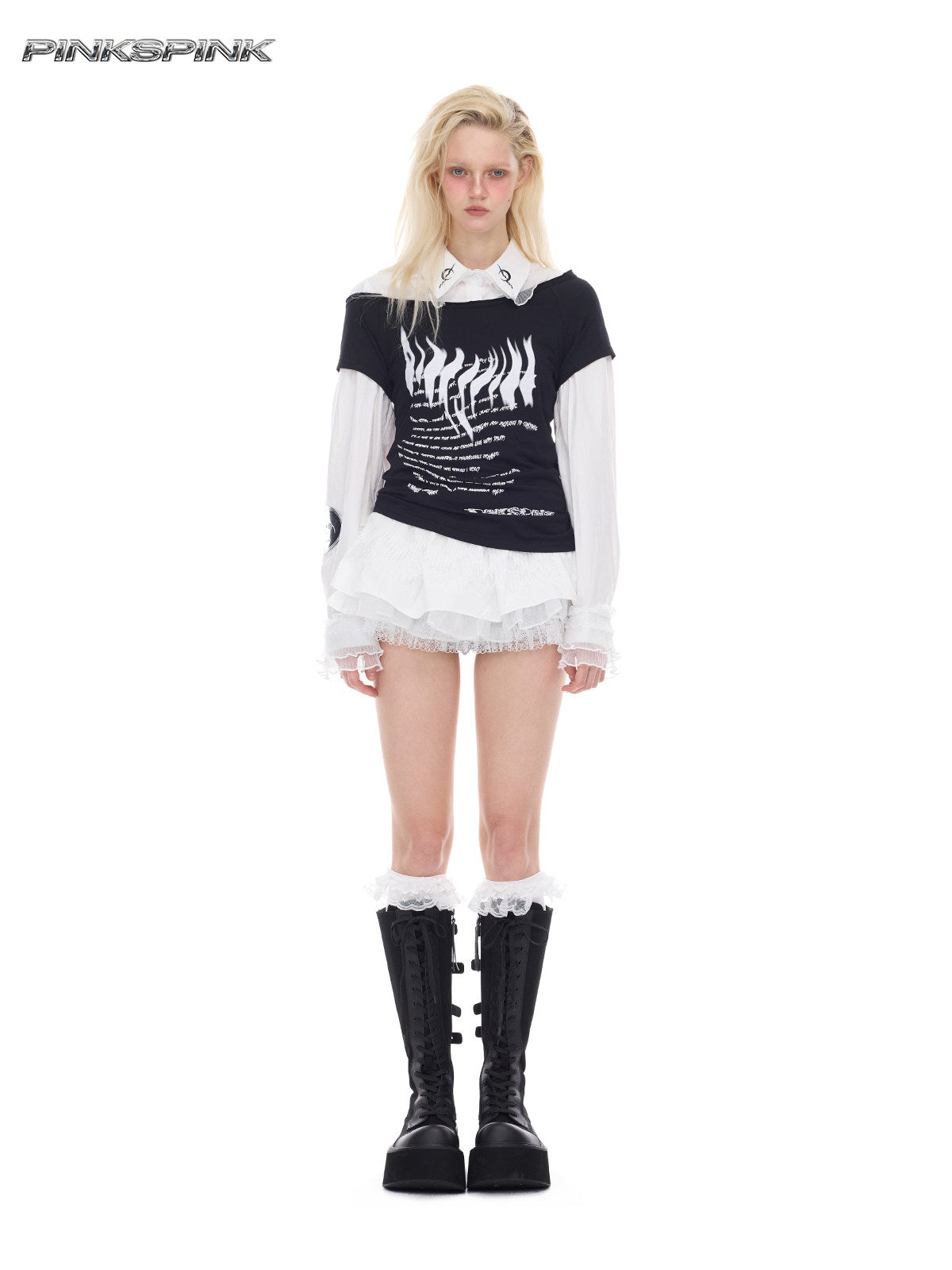 Off-Shoulder Punk Print Slim Y2K Hot Girl Tee