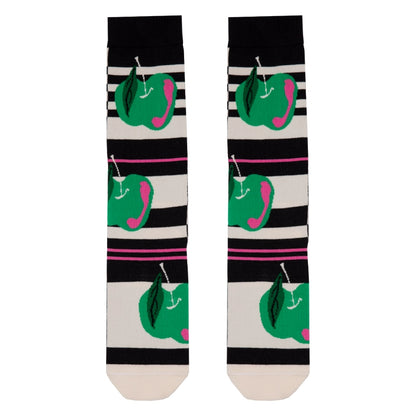 Black and White Stripe & Green Apple Socks