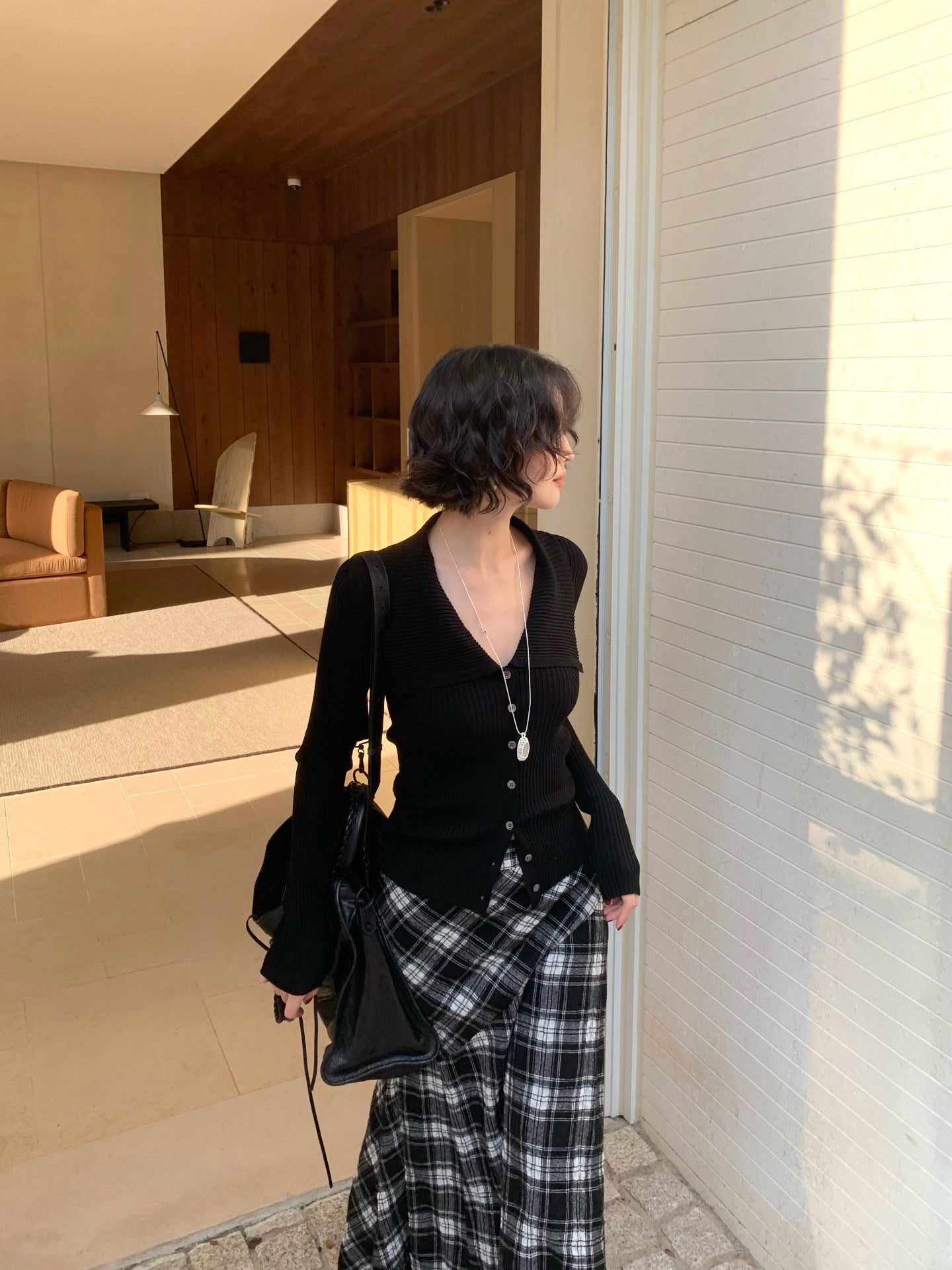 Hong Kong Retro Tencel Lapel Bell-Sleeve Knit Cardigan Top