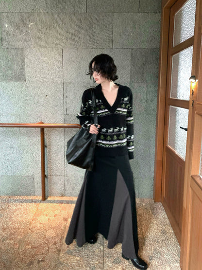 Tweed Spliced Wool-Blend Swing Skirt – Hong Kong Retro Fall/Winter