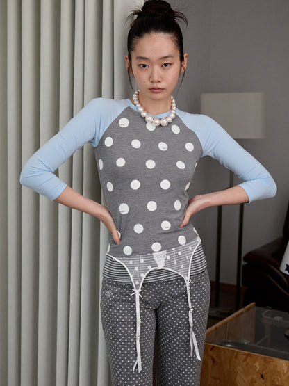 Polka Dot Raglan Sleeve Tee