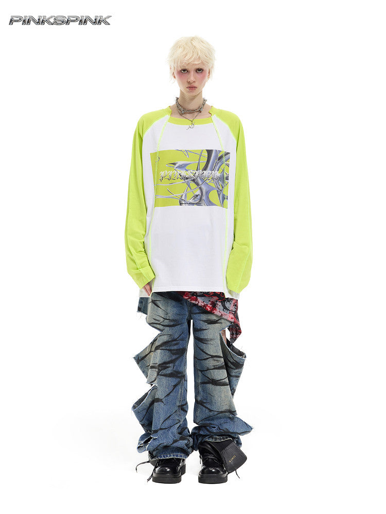Futuristic Remake Print Raglan T-Shirt – Genderless Y2K Fit