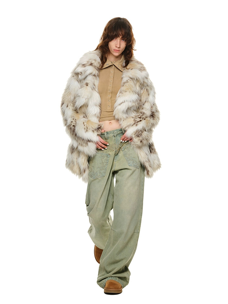 Leopard Print Eco-Fur Coat with Large Lapel – Autumn/Winter Statement Outerwear