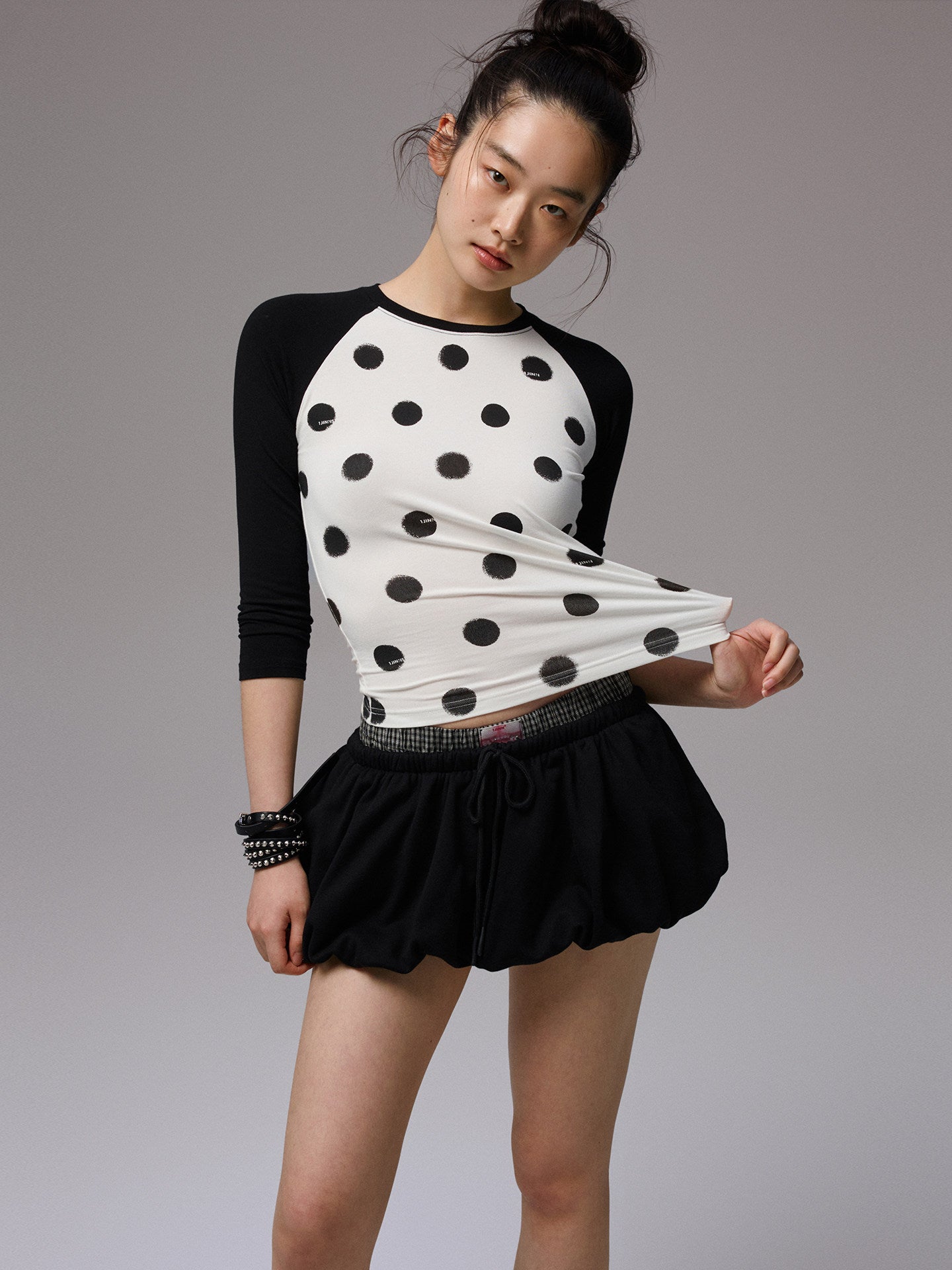 Polka Dot Raglan Sleeve Tee