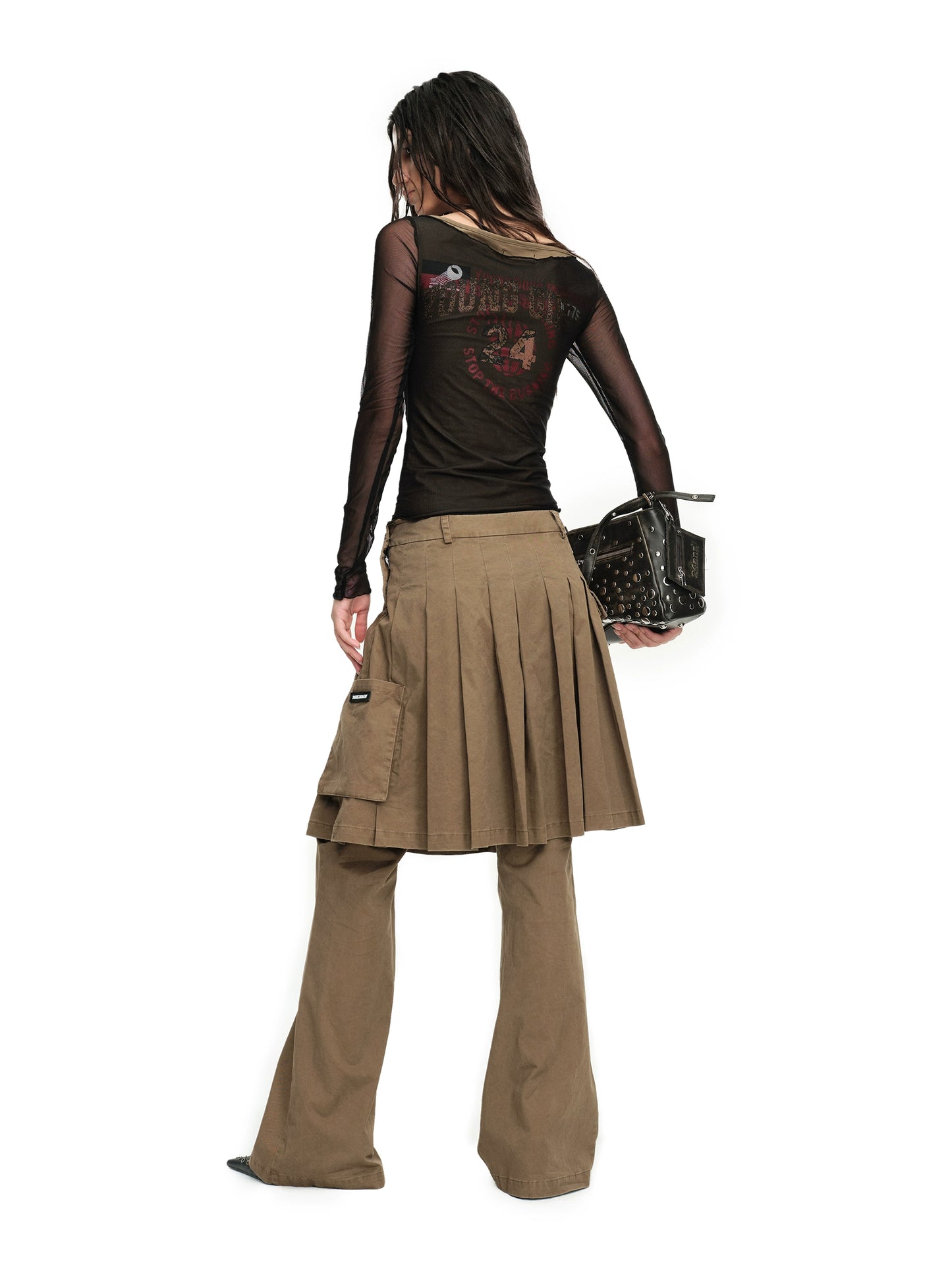 Flattering Silhouette | Faux Two-Piece Pleated Flare Skirt Pants