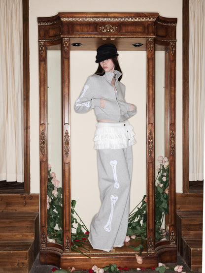 Bone Sequin Embroidered Sweatshirt Set