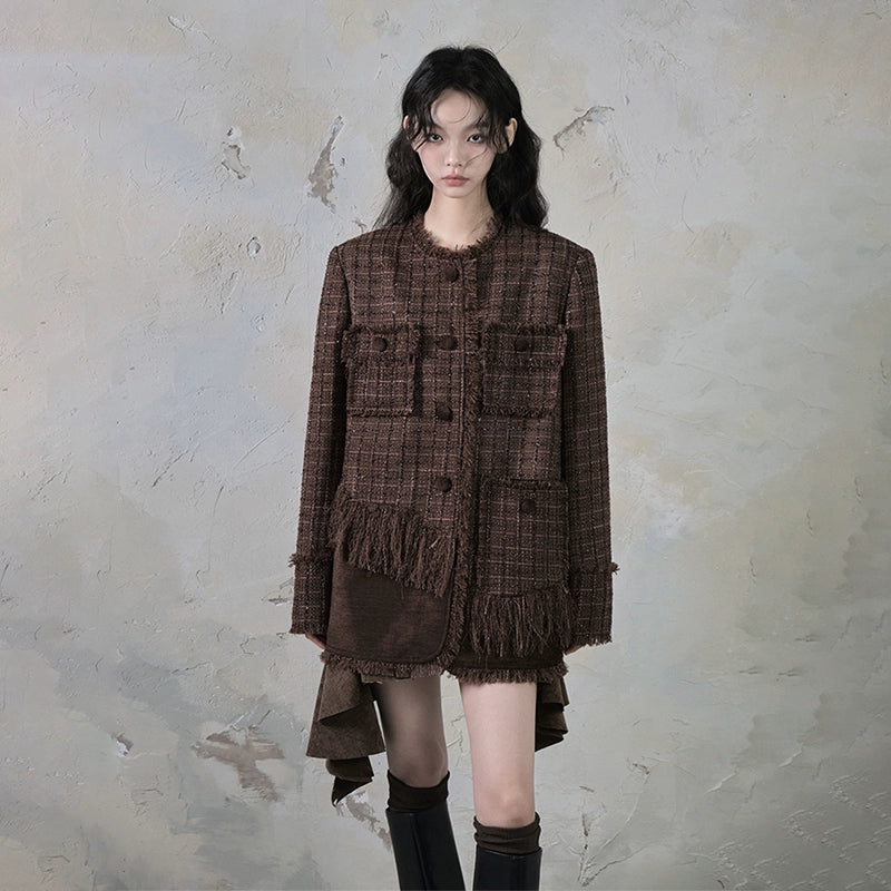 Chaos Twilight Rough Tweed Tassel Short Coat