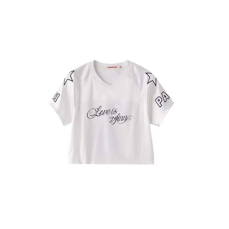 Energetic Girl Patchwork Embroidered Cropped Tennis Jersey