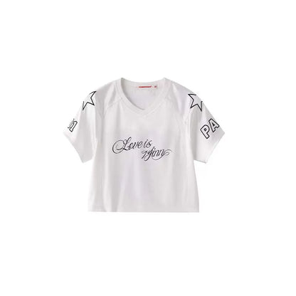 Energetic Girl Patchwork Embroidered Cropped Tennis Jersey