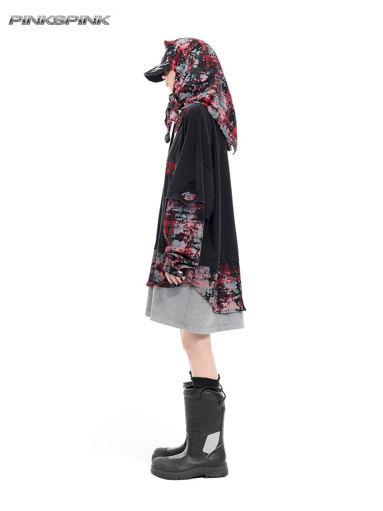 Three-Piece Layered Hooded Short-Sleeve Y2K Tee Set