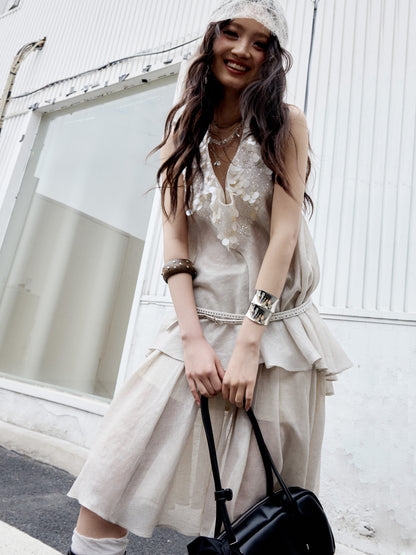 Sequined Halter Fairy Dress | Soft White Romantic Two-Piece