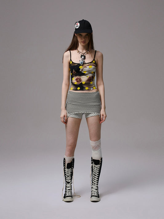 Animal Print Polka Dot Camisole – Slim-Fit Sleeveless Bolero Top