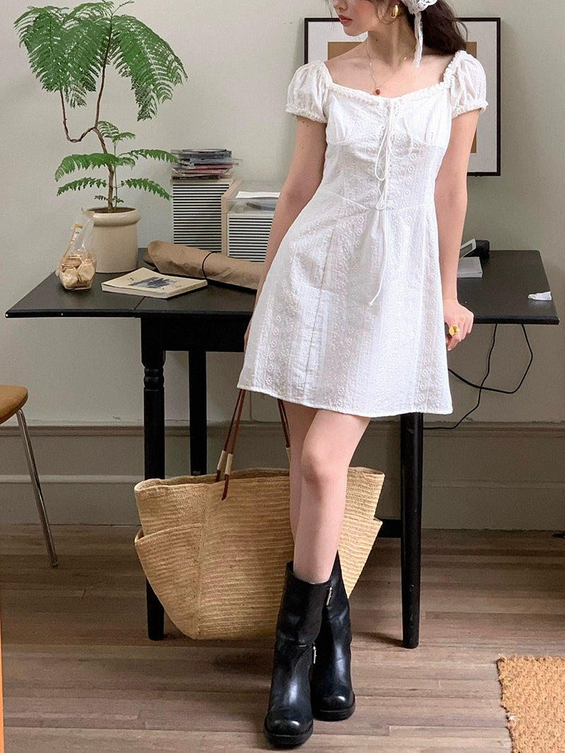 White Square Neck First Love Dress