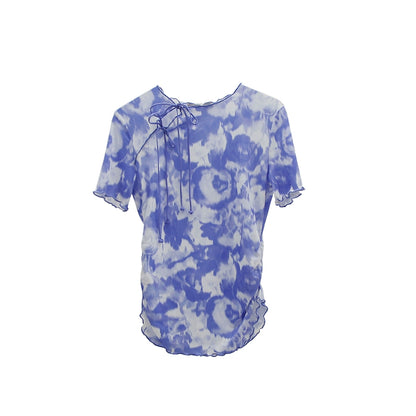 T-shirt blu cinese di rosa cinese