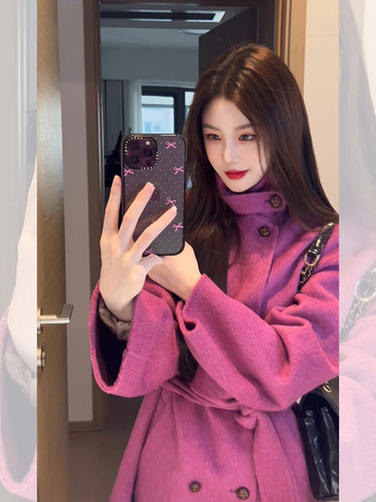 Reversible Cashmere Coat – Elegant Mid-Length Stand Collar Wool Cape