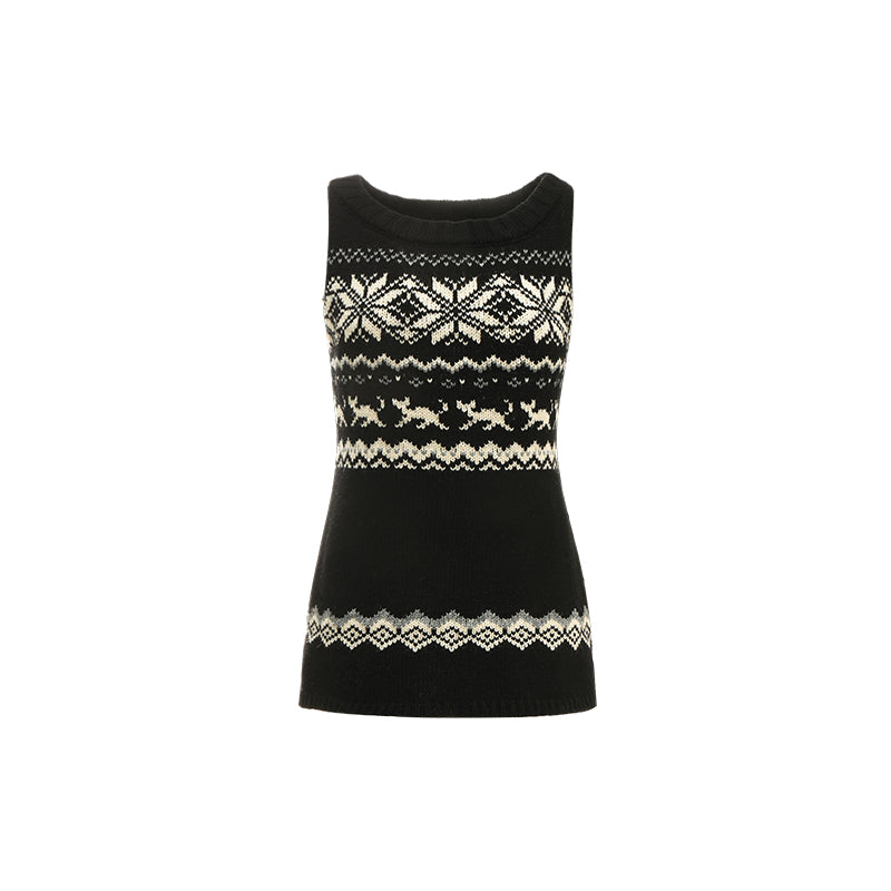 Vintage Fair Isle Jacquard Knitted Sweater Vest Worn Versatility Design Top