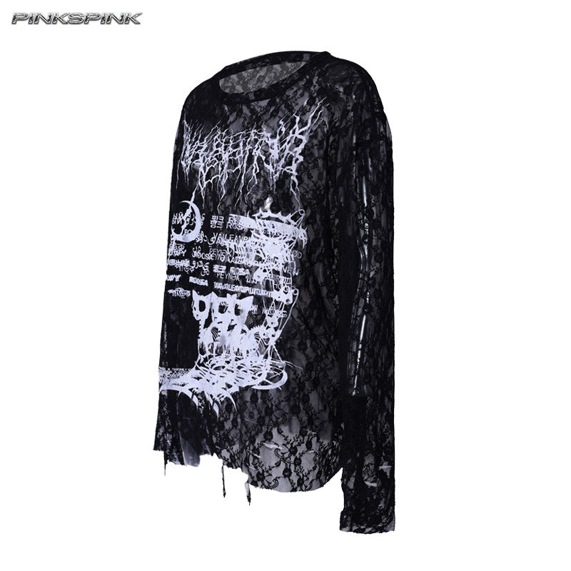 Electric Moon Thorn Cat Print Layered Y2K Unisex Tee