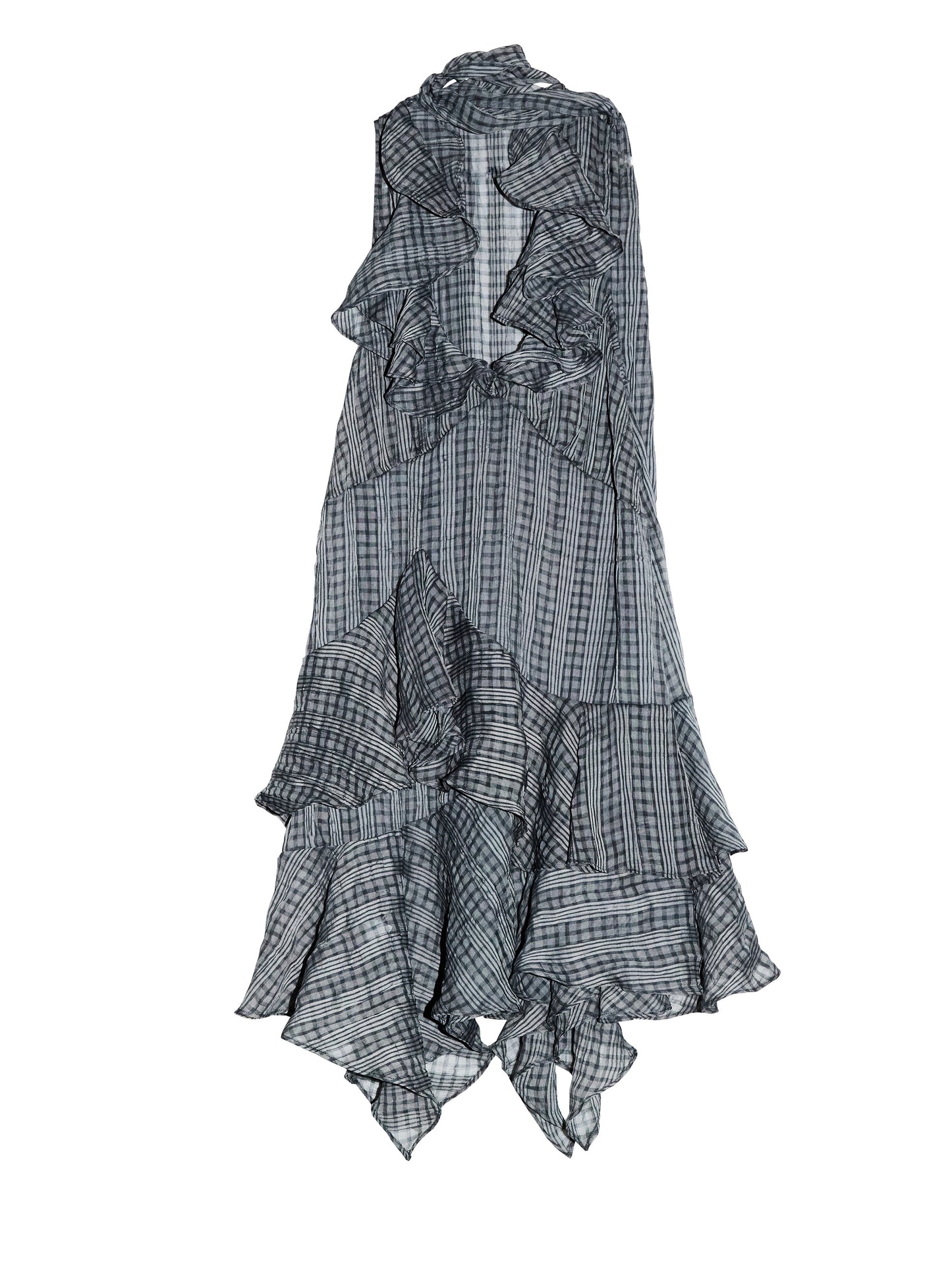 Gray Plaid Ruffle Dress | Deep V Romantic Midi Dress