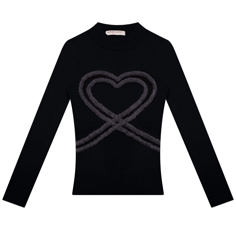 Top a collo alto Love |. Design retrò lavorato a maglia slim fit per l'autunno/inverno