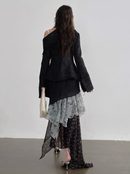 Leopard Chiffon Midi Skirt | Exotic Asymmetrical Ruffle Skirt