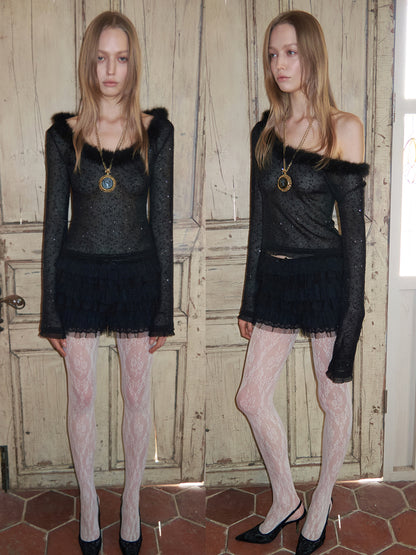 Fur Collar Sequin Knit Top